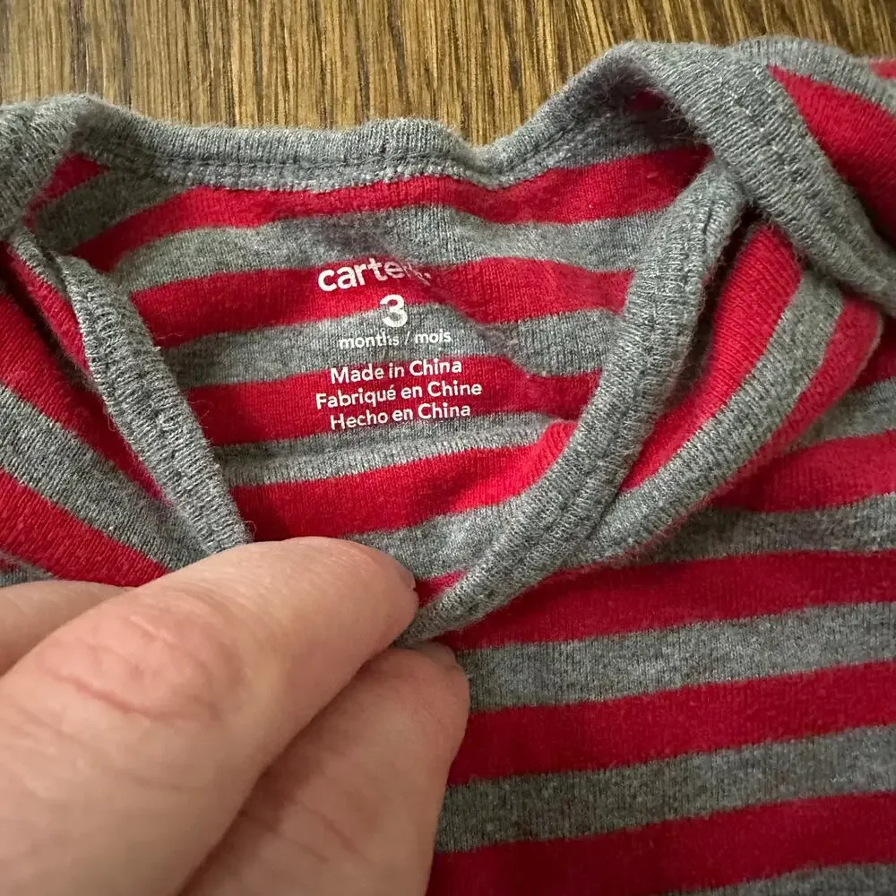 Carter’s long sleeve onesie bundle - stripes and solids, size 3 month (set of 4)